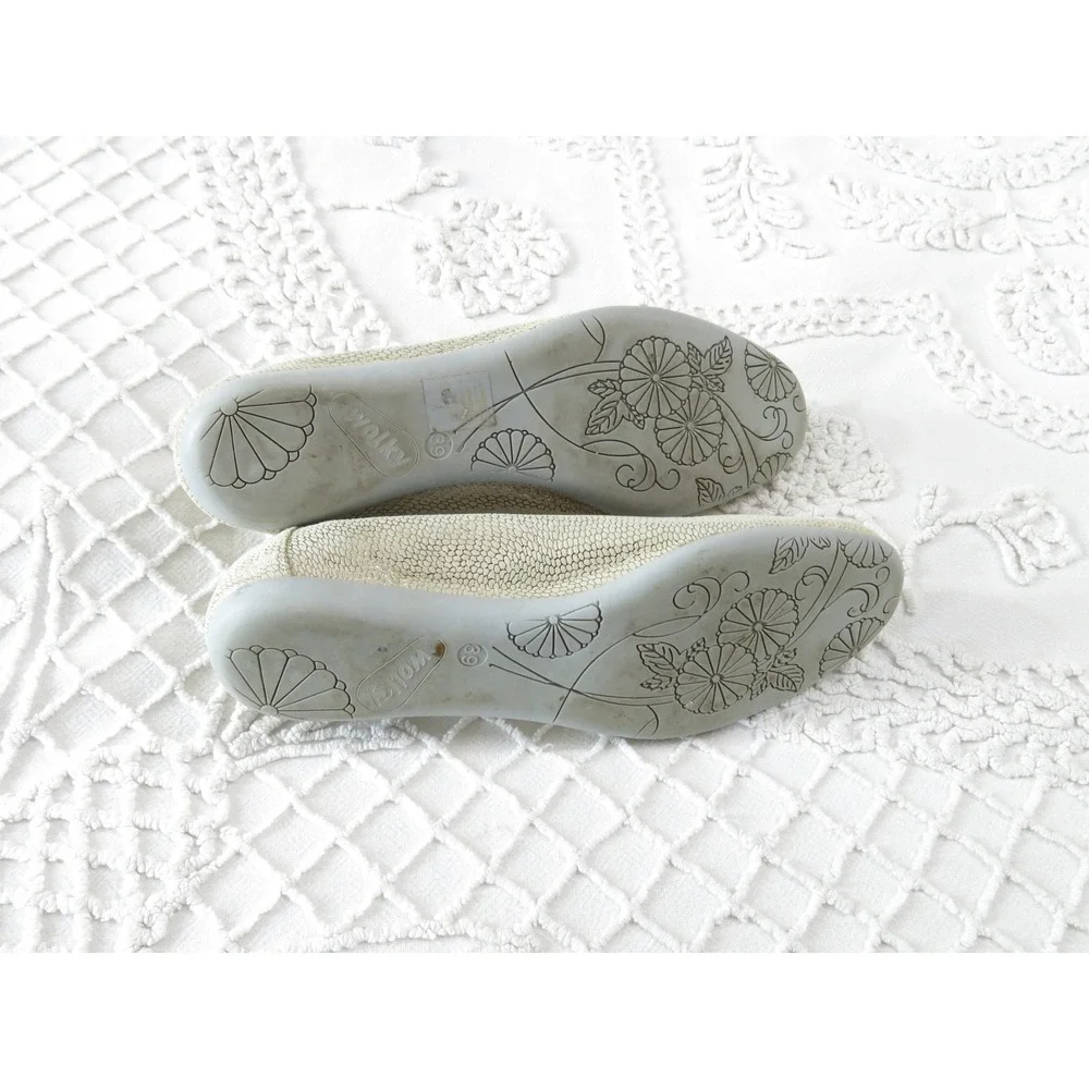 Wolky Metallic Champagne Silver Snakeskin Ballet Flats 39 8.5 Comfort Slip Ons
